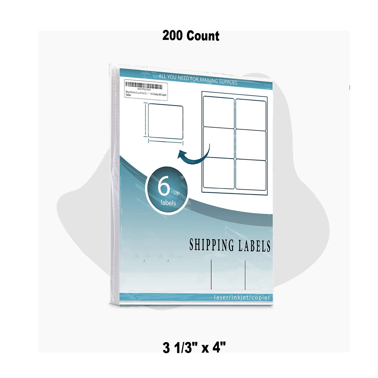 200 Count White Printer Labels 6 Up Self Adhesive Shipping 3 1/3" x 4"